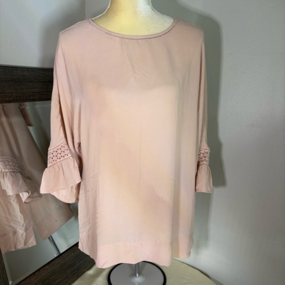 DR2 Blush Pink Blouse with Lace Sleeves